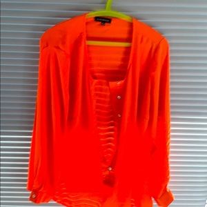 Long sleeve sheer blouse bright orange